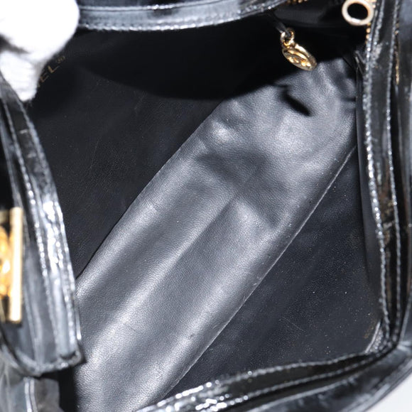 CHANEL Chain Shoulder Bag Lamb Skin Black Gold CC Auth 149046