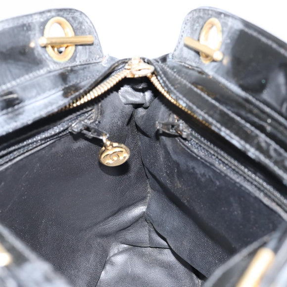 CHANEL Chain Shoulder Bag Lamb Skin Black Gold CC Auth 149046