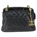 CHANEL Chain Shoulder Bag Lamb Skin Black Gold CC Auth 149046-13