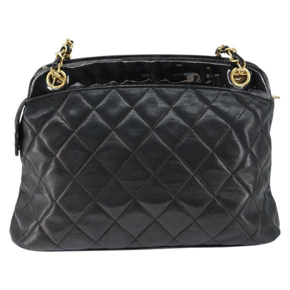 CHANEL Chain Shoulder Bag Lamb Skin Black Gold CC Auth 149046