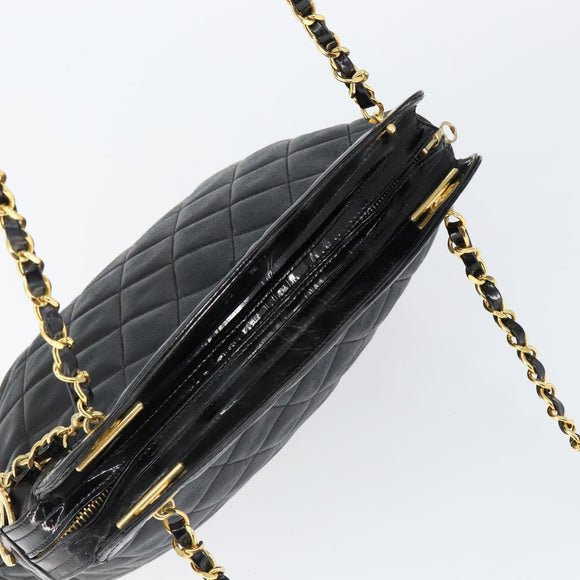 CHANEL Chain Shoulder Bag Lamb Skin Black Gold CC Auth 149046