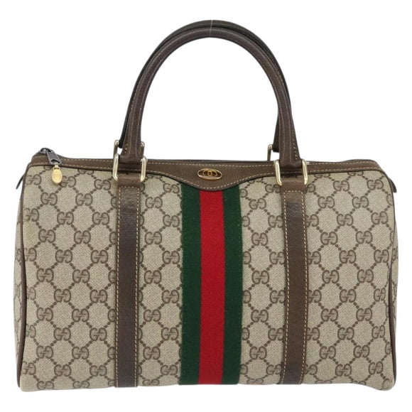 GUCCI GG Supreme Web Sherry Line Bag PVC Beige Gold 24 012 3842 Auth 149058