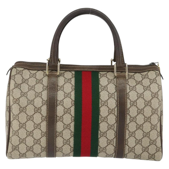 GUCCI GG Supreme Web Sherry Line Bag PVC Beige Gold 24 012 3842 Auth 149058