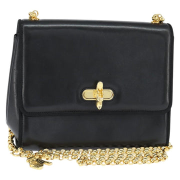 Salvatore Ferragamo Chain Shoulder Bag Leather Black Gold Auth 149060