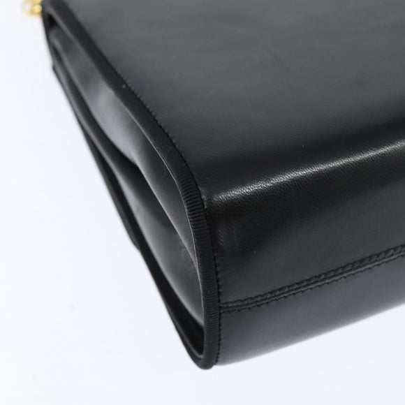 Salvatore Ferragamo Chain Shoulder Bag Leather Black Gold Auth 149060