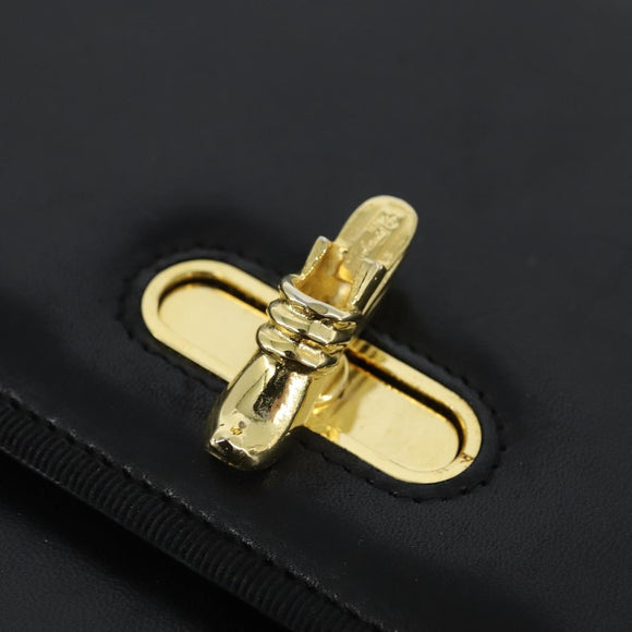 Salvatore Ferragamo Chain Shoulder Bag Leather Black Gold Auth 149060