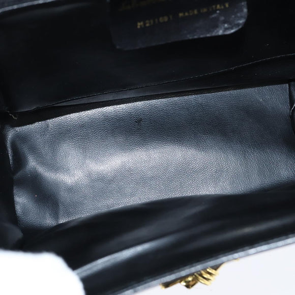 Salvatore Ferragamo Chain Shoulder Bag Leather Black Gold Auth 149060