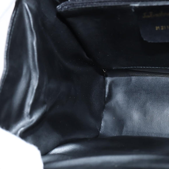 Salvatore Ferragamo Chain Shoulder Bag Leather Black Gold Auth 149060