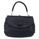 BOTTEGA VENETA INTRECCIATO Hand Bag Leather 2way Navy Gold Auth 149061-2