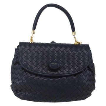 BOTTEGA VENETA INTRECCIATO Hand Bag Leather 2way Navy Gold Auth 149061 - 0
