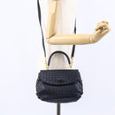 BOTTEGA VENETA INTRECCIATO Hand Bag Leather 2way Navy Gold Auth 149061-22