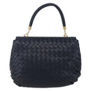 BOTTEGA VENETA INTRECCIATO Hand Bag Leather 2way Navy Gold Auth 149061-3