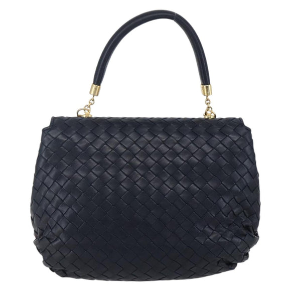 BOTTEGA VENETA INTRECCIATO Hand Bag Leather 2way Navy Gold Auth 149061