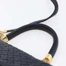 BOTTEGA VENETA INTRECCIATO Hand Bag Leather 2way Navy Gold Auth 149061-8