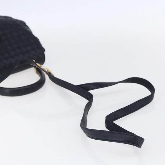 BOTTEGA VENETA INTRECCIATO Hand Bag Leather 2way Navy Gold Auth 149061