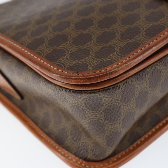 CELINE Macadam Canvas Shoulder Bag PVC Leather Brown Gold Auth 149062