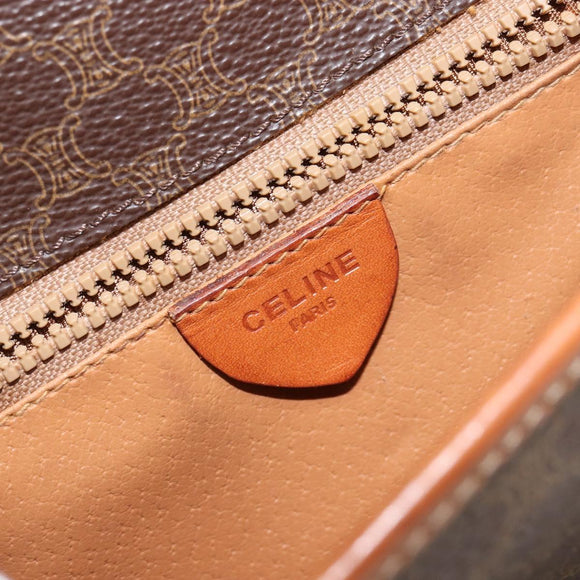 CELINE Macadam Canvas Shoulder Bag PVC Leather Brown Gold Auth 149062