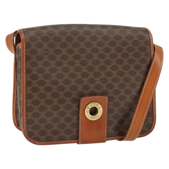 CELINE Macadam Canvas Shoulder Bag PVC Leather Brown Gold Auth 149062
