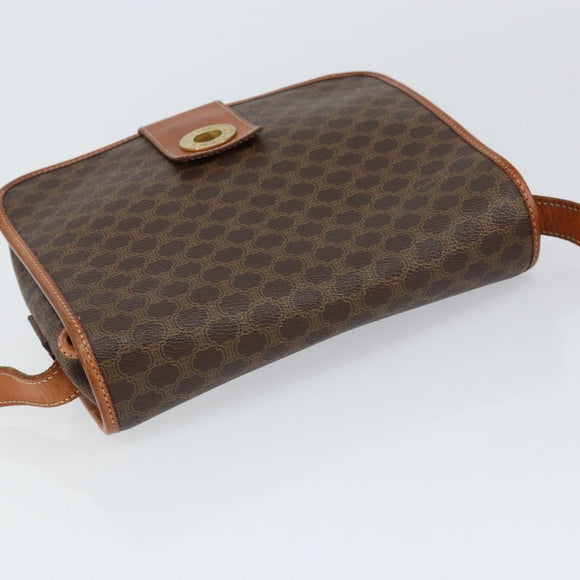 CELINE Macadam Canvas Shoulder Bag PVC Leather Brown Gold Auth 149062
