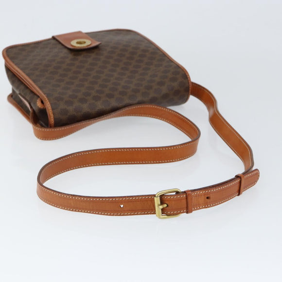 CELINE Macadam Canvas Shoulder Bag PVC Leather Brown Gold Auth 149062