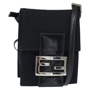 FENDI Mamma Baguette Shoulder Bag Nylon Black Silver Auth 149063