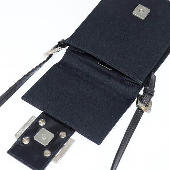 FENDI Mamma Baguette Shoulder Bag Nylon Black Silver Auth 149063