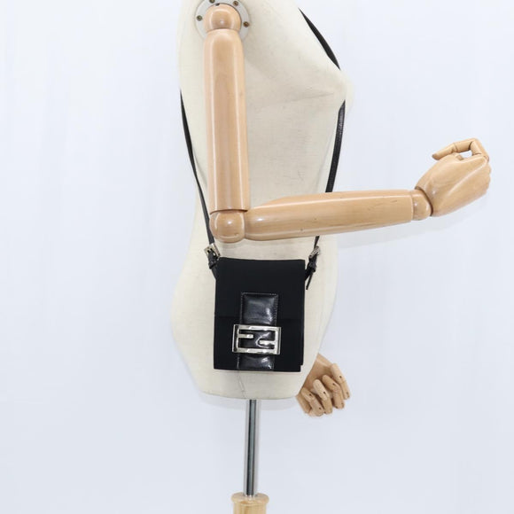 FENDI Mamma Baguette Shoulder Bag Nylon Black Silver Auth 149063