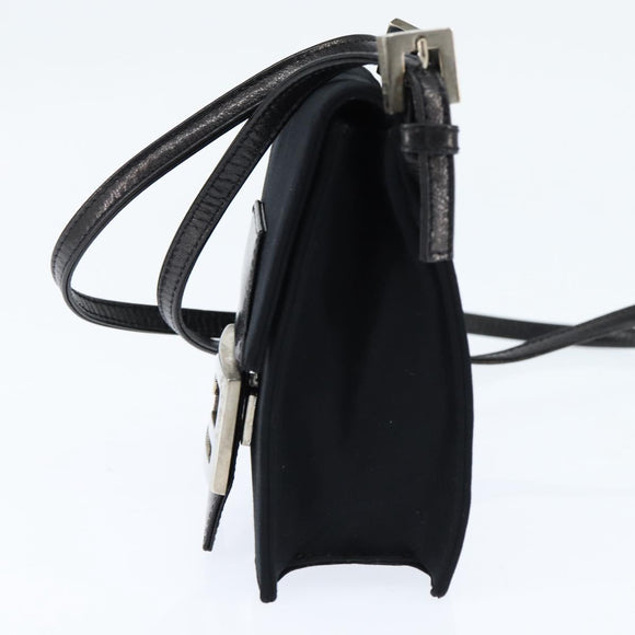 FENDI Mamma Baguette Shoulder Bag Nylon Black Silver Auth 149063