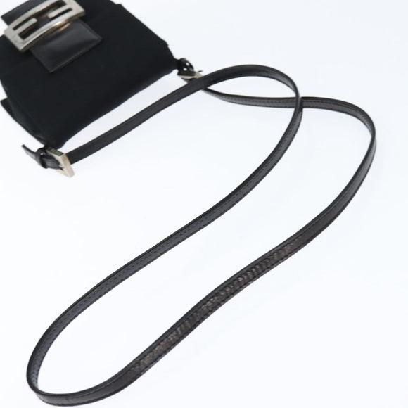 FENDI Mamma Baguette Shoulder Bag Nylon Black Silver Auth 149063