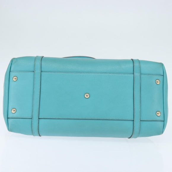 GUCCI Hand Bag Leather 2way Turquoise Blue Gold 309614 Auth 149064