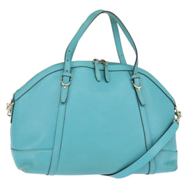 GUCCI Hand Bag Leather 2way Turquoise Blue Gold 309614 Auth 149064