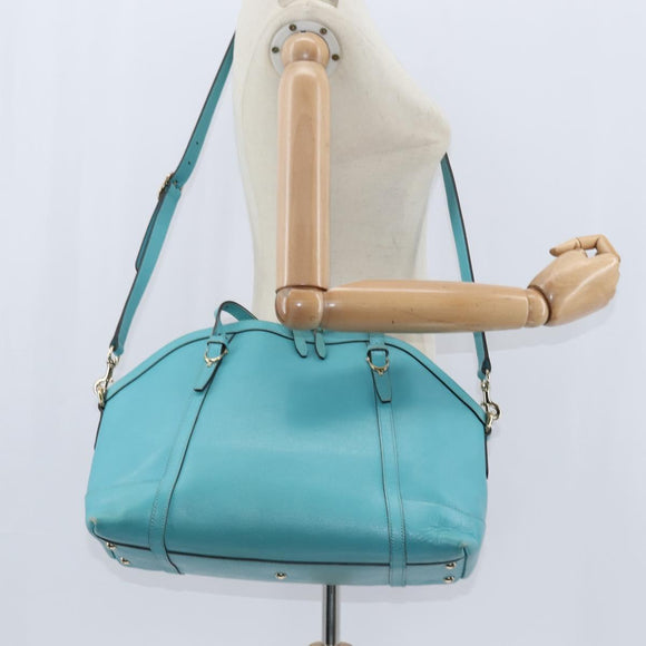 GUCCI Hand Bag Leather 2way Turquoise Blue Gold 309614 Auth 149064