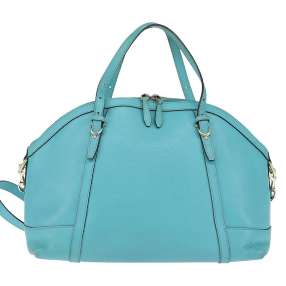 GUCCI Hand Bag Leather 2way Turquoise Blue Gold 309614 Auth 149064