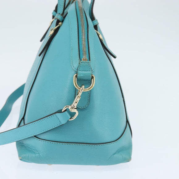 GUCCI Hand Bag Leather 2way Turquoise Blue Gold 309614 Auth 149064