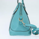GUCCI Hand Bag Leather 2way Turquoise Blue Gold 309614 Auth 149064-4