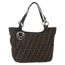 FENDI Zucca Canvas Tote Bag Black Brown Auth 149065-1