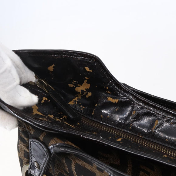 FENDI Zucca Canvas Tote Bag Black Brown Auth 149065