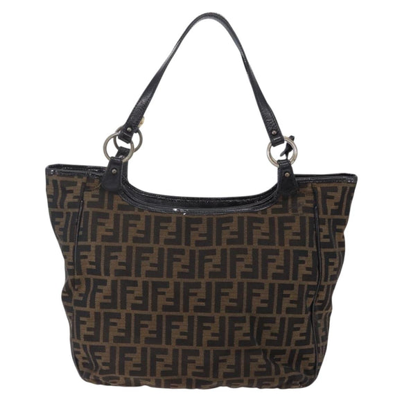 FENDI Zucca Canvas Tote Bag Black Brown Auth 149065