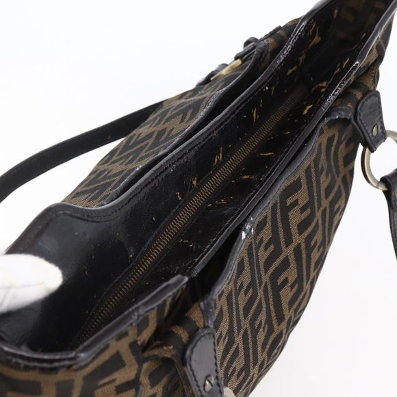 FENDI Zucca Canvas Tote Bag Black Brown Auth 149065