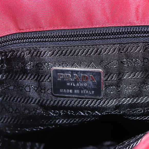 PRADA Tote Bag Nylon Red Silver Auth 149067