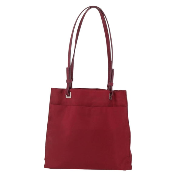 PRADA Tote Bag Nylon Red Silver Auth 149067