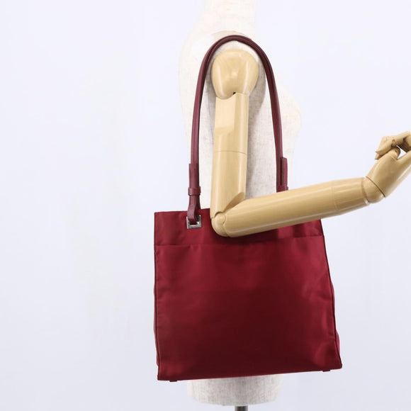 PRADA Tote Bag Nylon Red Silver Auth 149067
