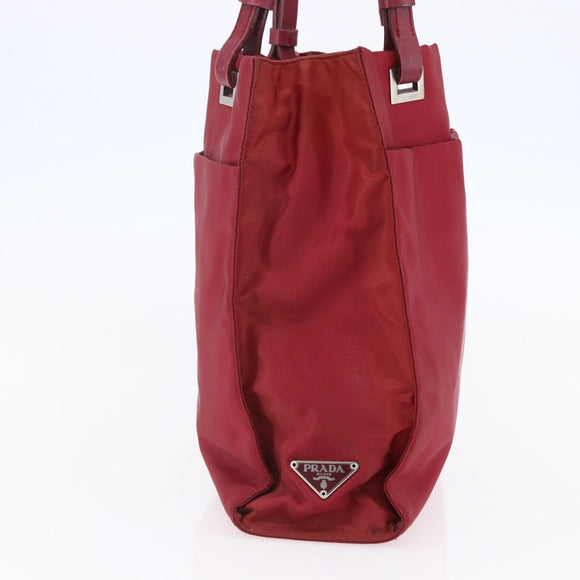 PRADA Tote Bag Nylon Red Silver Auth 149067