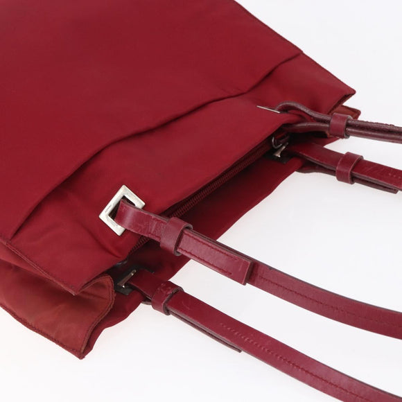 PRADA Tote Bag Nylon Red Silver Auth 149067