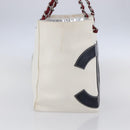 CHANEL Choco Bar Chain Shoulder Bag No5 Canvas Ivory Silver CC Auth 149068-3