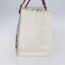 CHANEL Choco Bar Chain Shoulder Bag No5 Canvas Ivory Silver CC Auth 149068-4