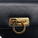 Salvatore Ferragamo Gancini Shoulder Bag Leather Navy Gold Auth 149086-17