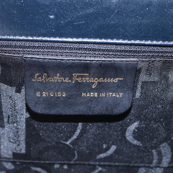 Salvatore Ferragamo Gancini Shoulder Bag Leather Navy Gold Auth 149086