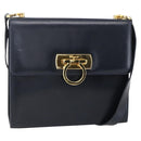 Salvatore Ferragamo Gancini Shoulder Bag Leather Navy Gold Auth 149086-1