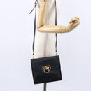 Salvatore Ferragamo Gancini Shoulder Bag Leather Navy Gold Auth 149086-22